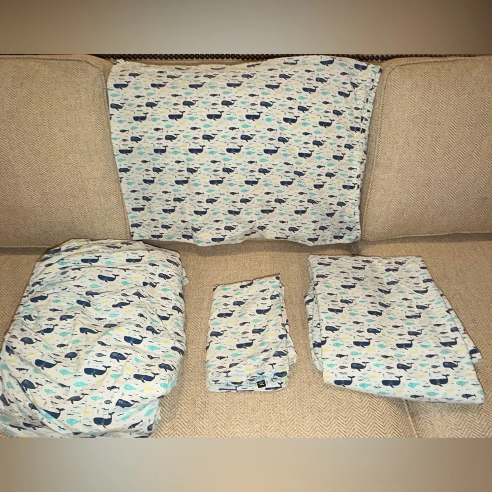 Scout Full Sheet Set – Whale Print | Full Size | 4pc Coastal Kids Bedding